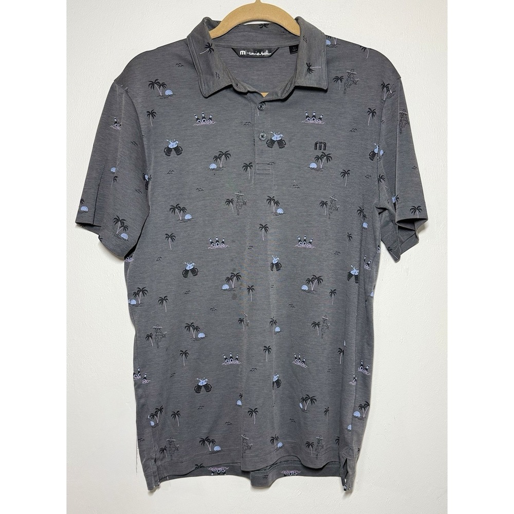 Travis Mathew Performance Polo Shirt Men's Size Medium Gray Beach Beer Stretch